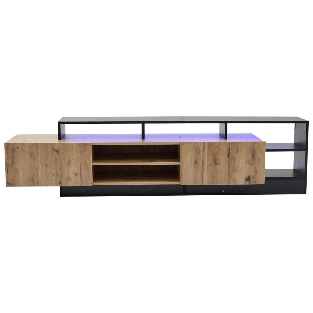 Mobile TV moderno - Zephmum- Fino a 70 pollici, spazio aperto con LED, struttura in legno con cornice nera