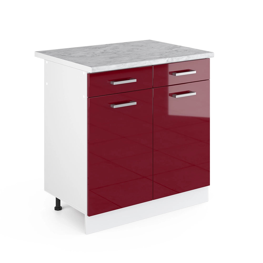 Vicco Base universale Rosso bordeaux lucido 80 cm con cassetti e ante, con piano di lavoro
