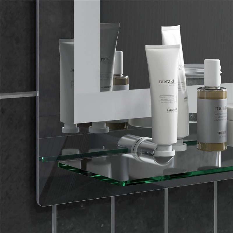 SPECCHIO PER BAGNO A LUCI LED A 3 COLORI REGOLABILI CON MENSOLA IN VETRO 50X12X70 CM ARGENTO