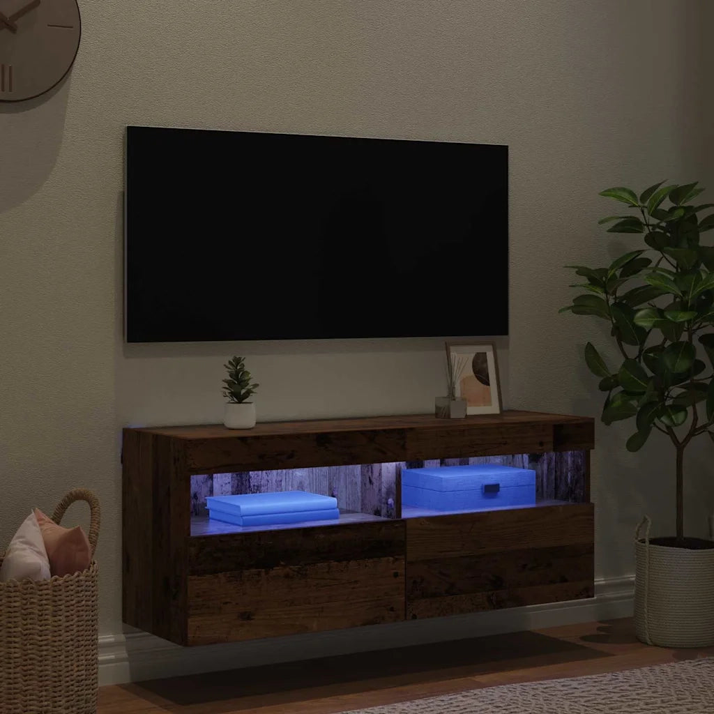 Mobile TV da parete con LED Legno vecchio 100 x 30 x 40 cm