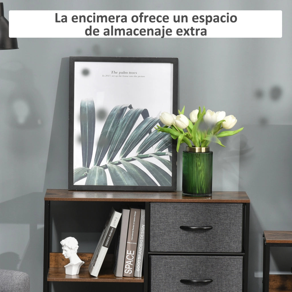 Cassettiera con 3 Cassetti e 2 Ripiani Aperti ¨C Zephmum ¨C Marrone R¨²stico Grigio Scuro 60x40x138 cm