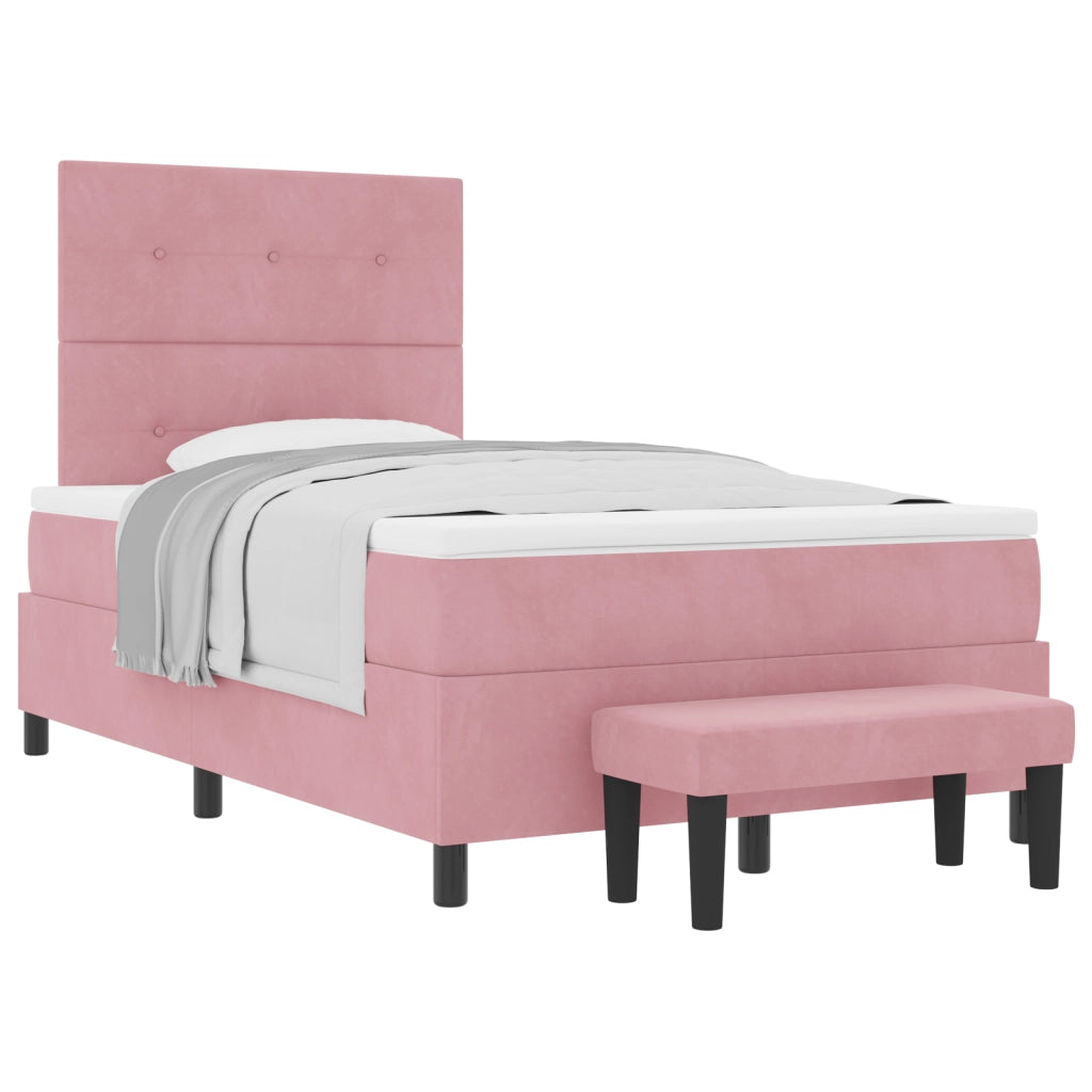 Letto con Box Spring con Materasso e Panca Rosa 120x190 cm Velluto
