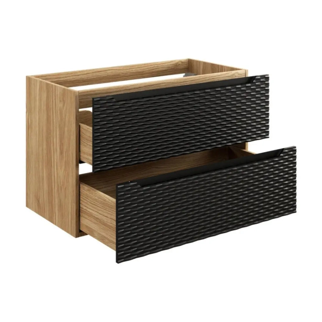Mobile sottolavabo YOKA – 2 cassetti – Rovere chiaro e nero – L90 × P46 × H57 cm – Da appendere