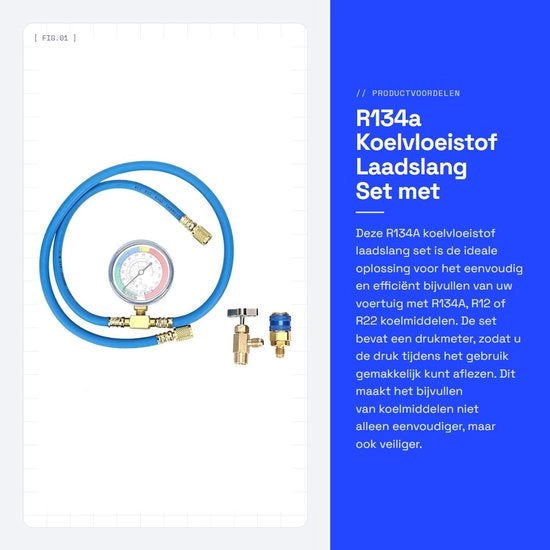 Misuratore di gas R134A - Connessione CV - Connessione autochiudente - Universale - Incluso apripistoni