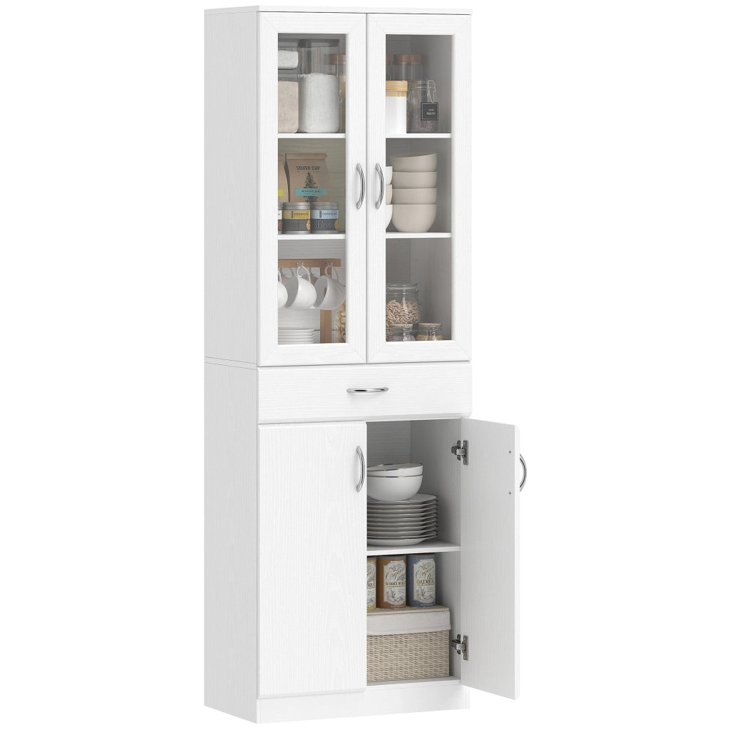Credenza con 2 Armadietti e Cassetto, Ante in Vetro ¨C zephmum ¨C 60x35x180 cm, Bianco