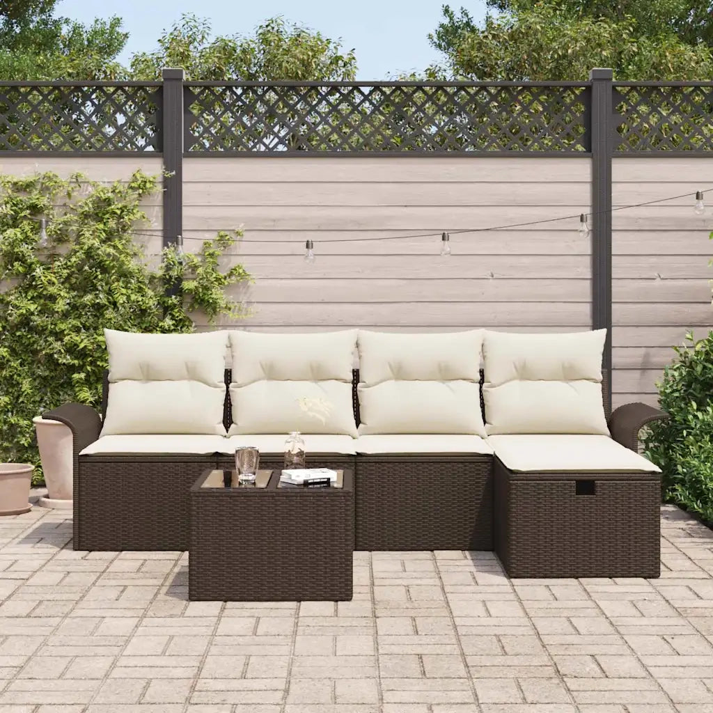 Set Divano da Giardino 6 pcs Marrone e Crema polyrattan