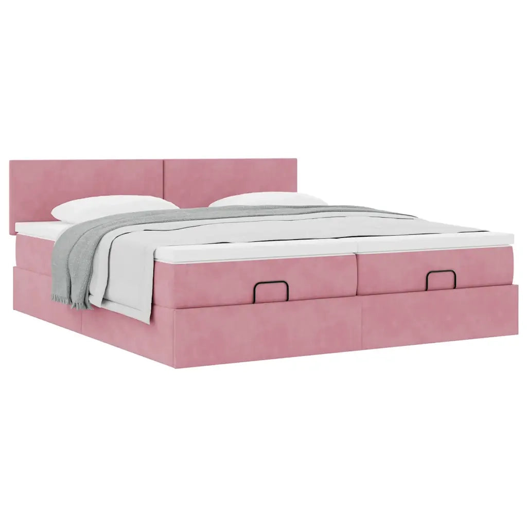 Struttura Letto Pouf con Materassi Rosa 180x200 cm Velluto 3312061