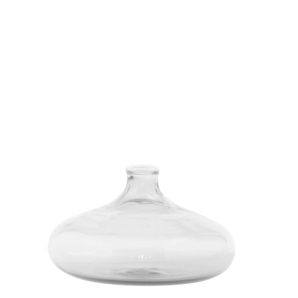 Vaso Un Fiore 46 cl in vetro borosilicato soffiato a mano, design trasparente con decoro bianco, ideale per steli singoli e piccoli rami decorativi