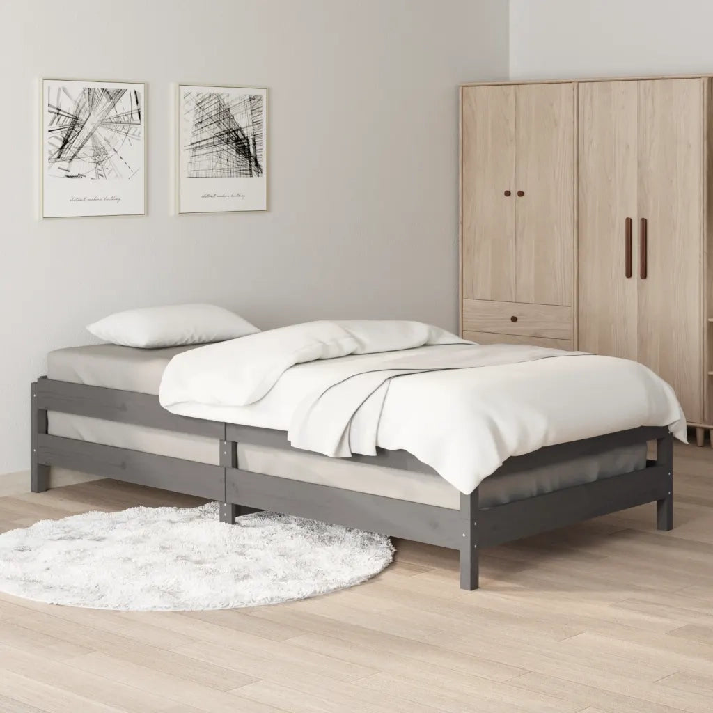 Letto Impilabile Grigio 75x190 cm in Legno Massello di Pino