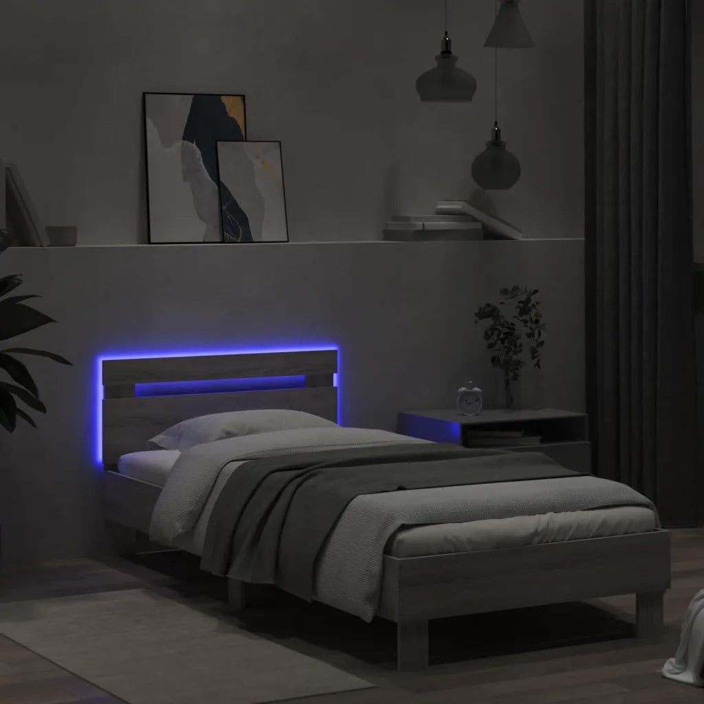 Giroletto con Testiera e LED Grigio Sonoma 75x190 cm 838755