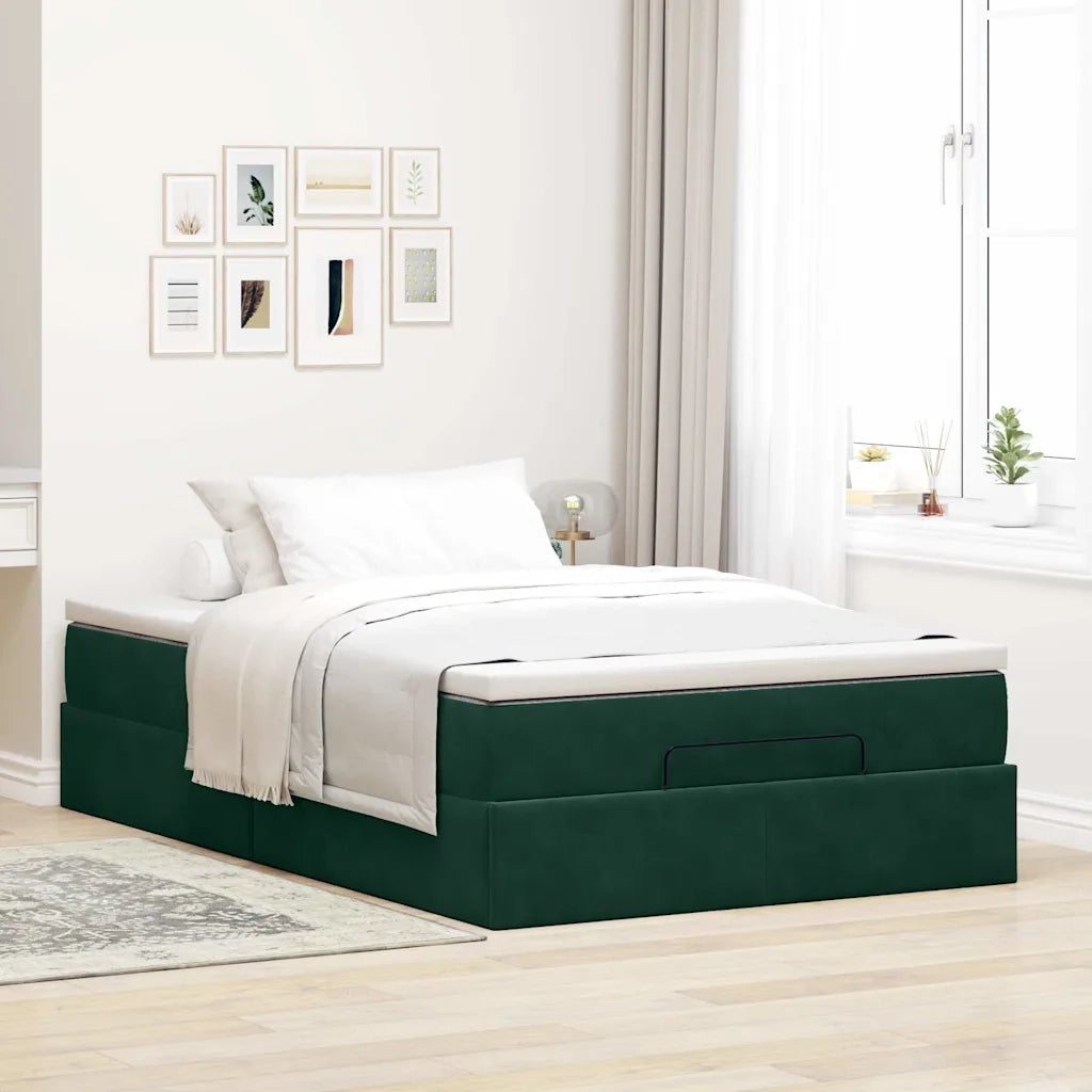 Pouf Letto con Materasso Verde Scuro 120x190 cm Velluto