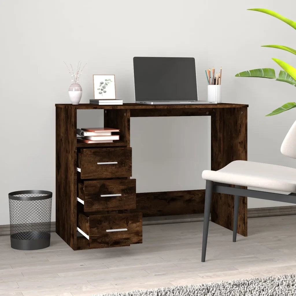 Scrivania Cassetti Rovere Fumo 102x50x76 cm Legno Multistrato cod mxl 64733