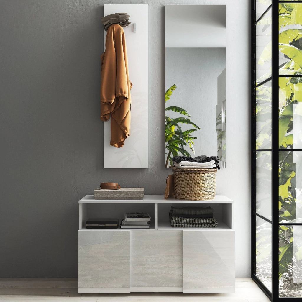 Riano, Mobile da Ingresso Specchio Incluso, 91x36x165h cm Bianco Fantasia