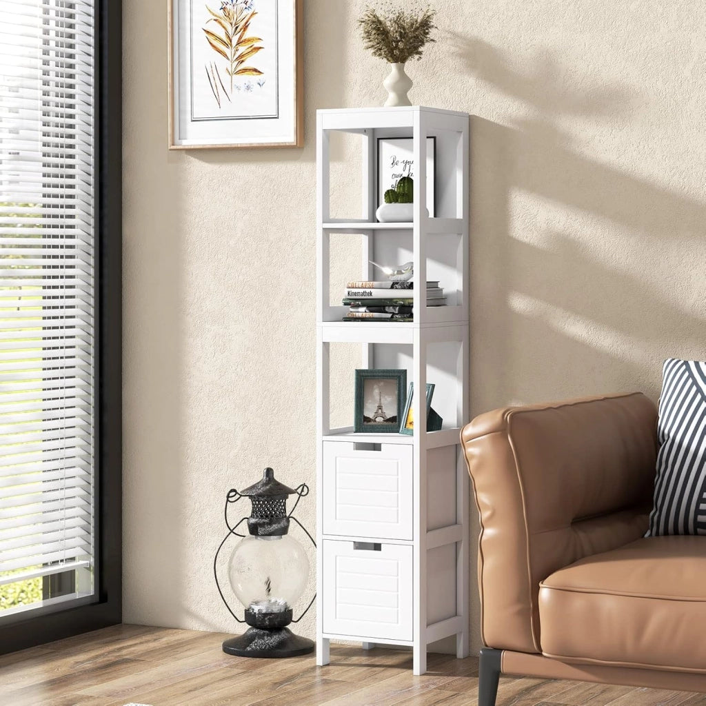 Mobile Lavatrice Salvaspazio Colonna Bagno, Armadietto Lavatrice Moderno Bianco, Scaffale Multiuso e Elegente, 144,5 x 30 x 30 cm