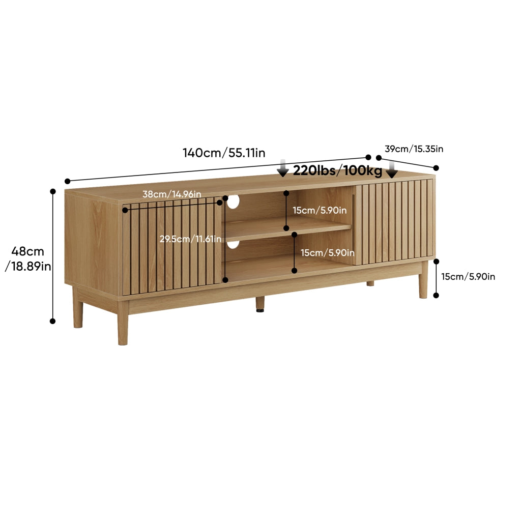 Mobile TV con Vano Contenitore Mid-Century ¨C MINIMAL ¨C Rovere, 140 cm, per TV 55/65 Pollici