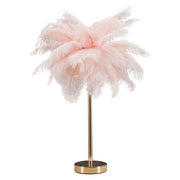Lampada da tavolo in metallo dorato con paralume in piume - PALM