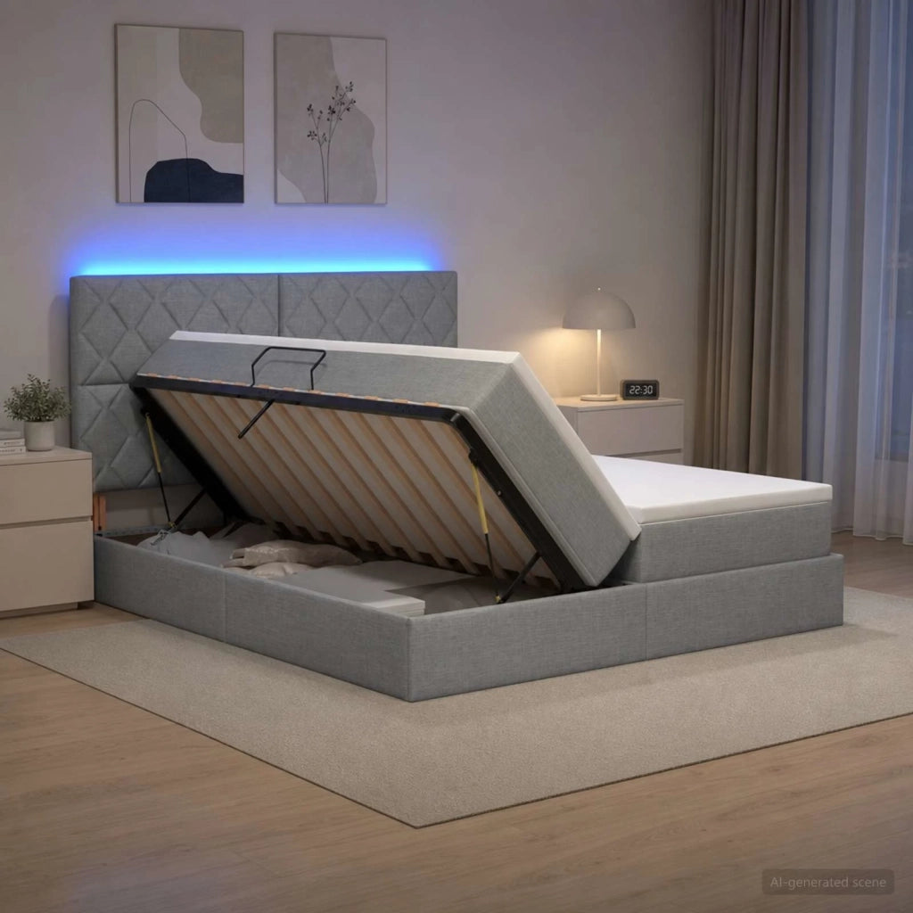 Letto con contenitore LED e materasso Grigio Chiaro 3460242