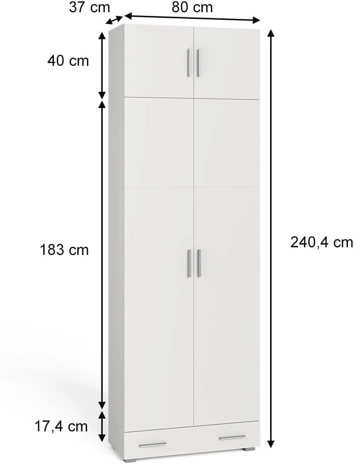 Scaffale per file Ingo, Bianco, 80 x 182.4 cm con estensione dell'armadio e cassetto, per la conservazione di documenti e raccoglitori nell’uso quotidiano in ufficio