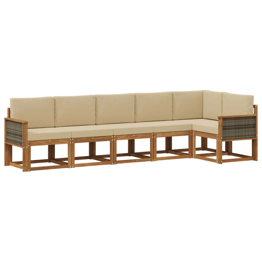 Set di divani da esterno 6 pcs Naturale e Beige Poliestere