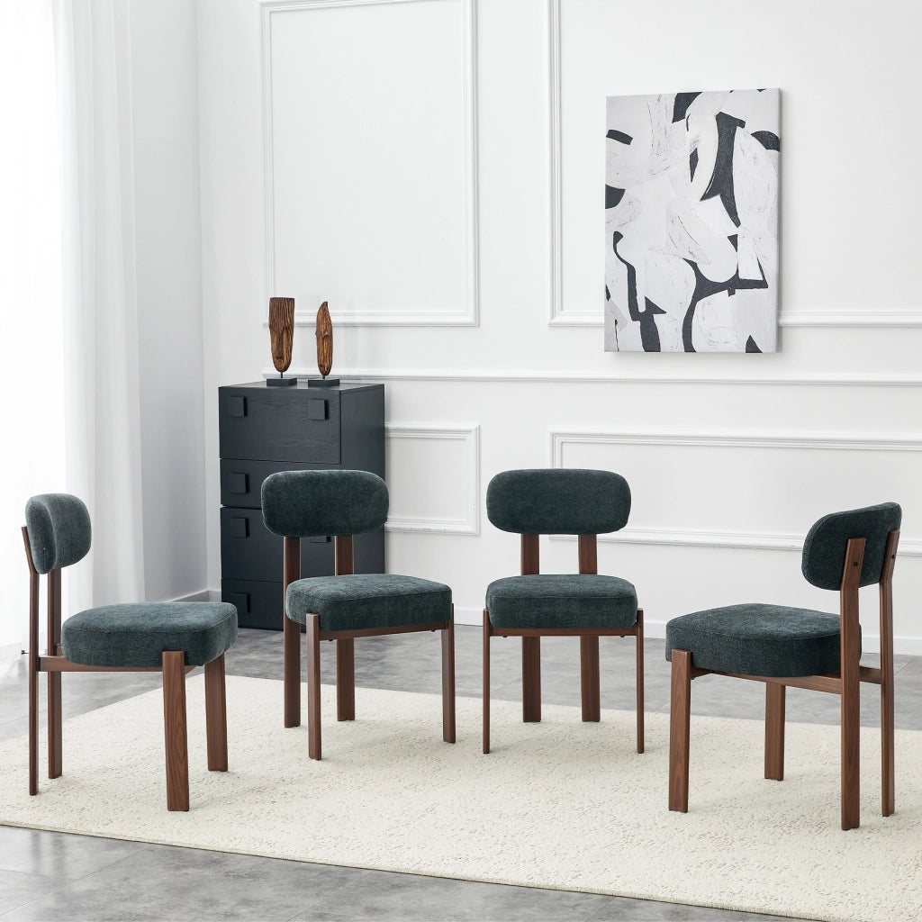 Set 4 Sedie da Pranzo Imbottite ¨C MINIMAL ¨C Tessuto Lino, Schienale Curvo, Stile Moderno