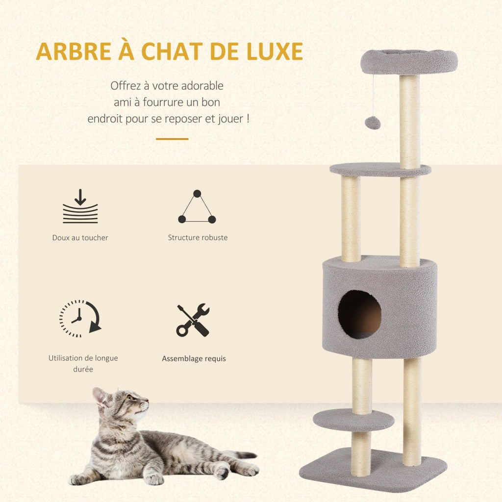 Albero per Gatti con Tiragraffi e Piattaforme ¨C Zephmum ¨C Grigio 148 cm