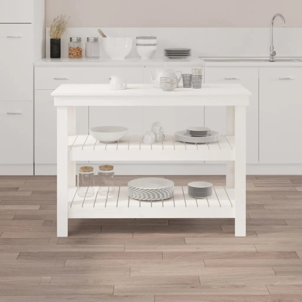 Banco da Lavoro Bianco 110,5x50x80 cm in Legno Massello di Pino 823645