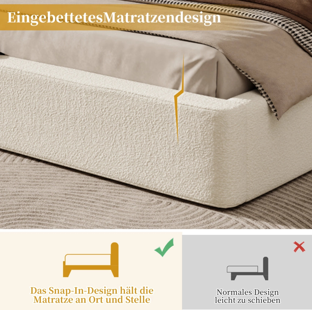 Letto imbottito contenitore beige in bouclé