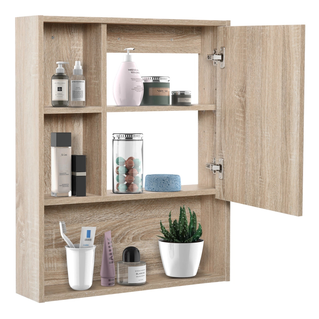 Armadietto da Bagno con Specchio e Ripiani Regolabili ¨C Zephmum ¨C Legno Rovere 60x15x76 cm