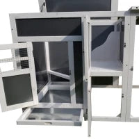 Pollaio per Galline Ovaiole da Esterno con Tetto Impermeabile e Zona di Corsa, Nidificazione in Legno, 160x75x80 cm, Grigio e Bianco