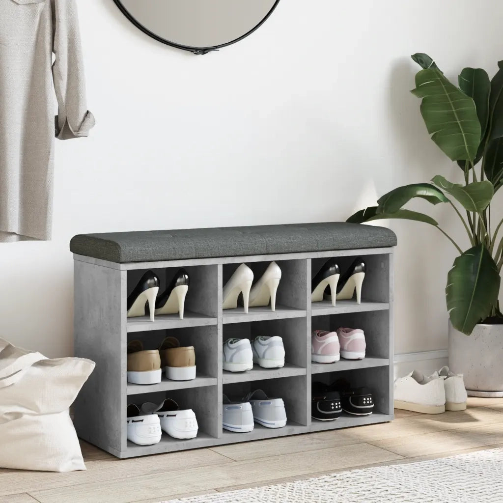 Panca Porta Scarpe-Sgabello-Panca Scarpiera Grigio Cemento 82x32x50cm Legno Multistrato