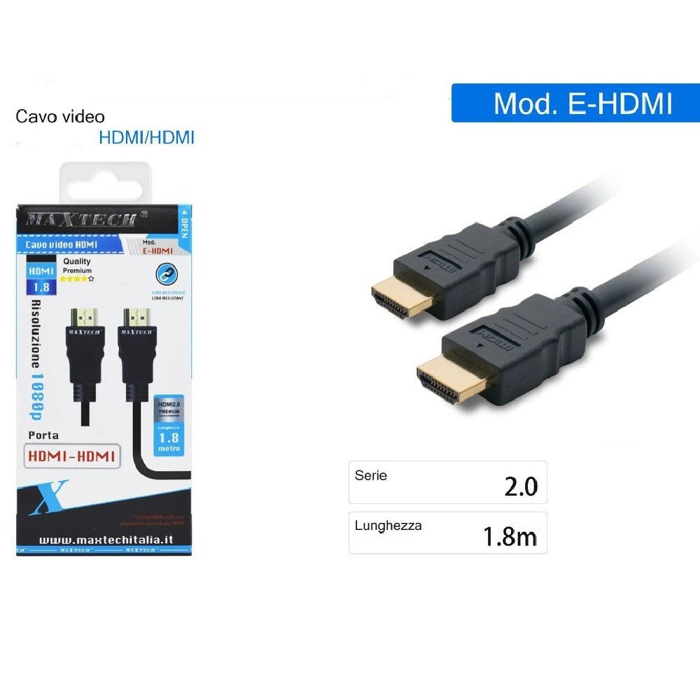 Trade Shop - Cavo Cavetto Cavi Hdmi Video 1.8 Metri 1080p Schermato Hdmi Am-am Maxtech E-hdmi -