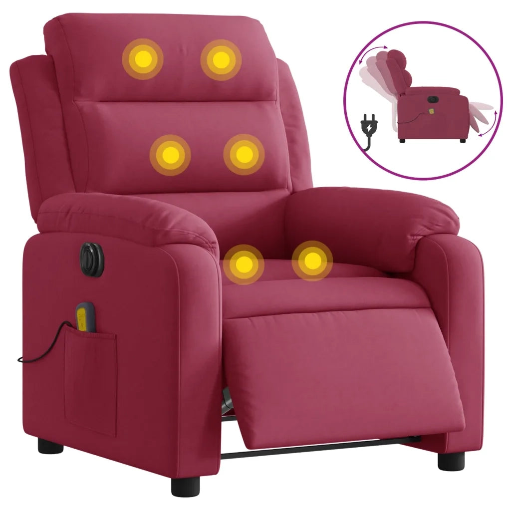 Divano Sedia-Poltrona Massaggiante Reclinabile Elettrica Rosso Vino Velluto 506449