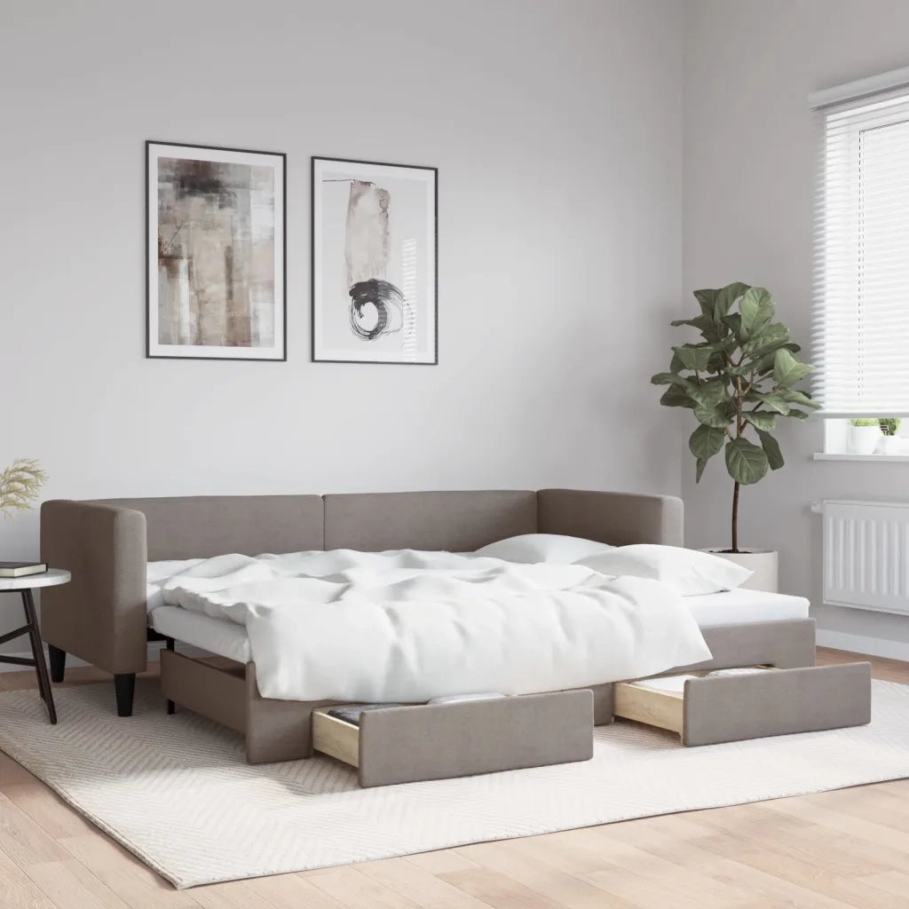 Divano Letto Estraibile con Cassetti-Sofa Letto-Daybed Tortora 80x200 cm Tessuto 328021