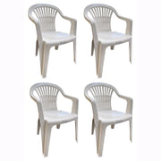 Set 4 Sedie in Polipropilene da Giardino Colore Bianca Impilabile con Braccioli Mod. Nizza