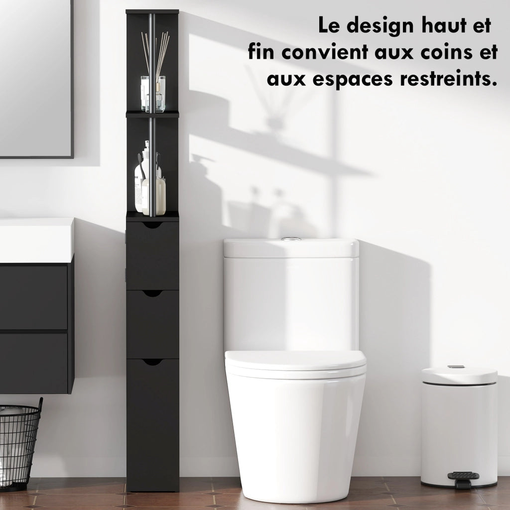 Armadio da bagno con cassetti e ripiani aperti ¨C Minimal ¨C 15x33x136,8 cm nero