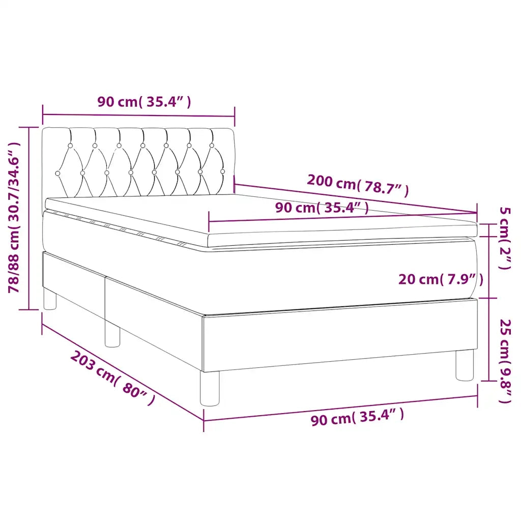 Letto singolo | Letto per adulti | Letto a Molle con Materasso e LED Nero 90x200 cm in Velluto