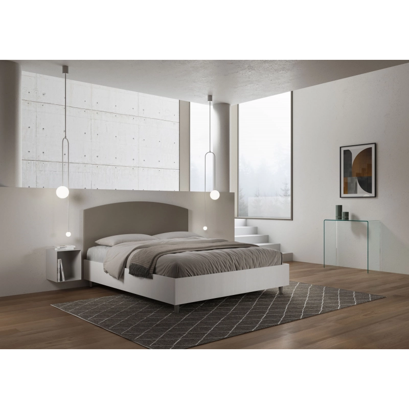 Letto Matrimoniale 160x190 cm struttura bianco frassino testata Antilia - Similpelle,Cappuccino,Con rete