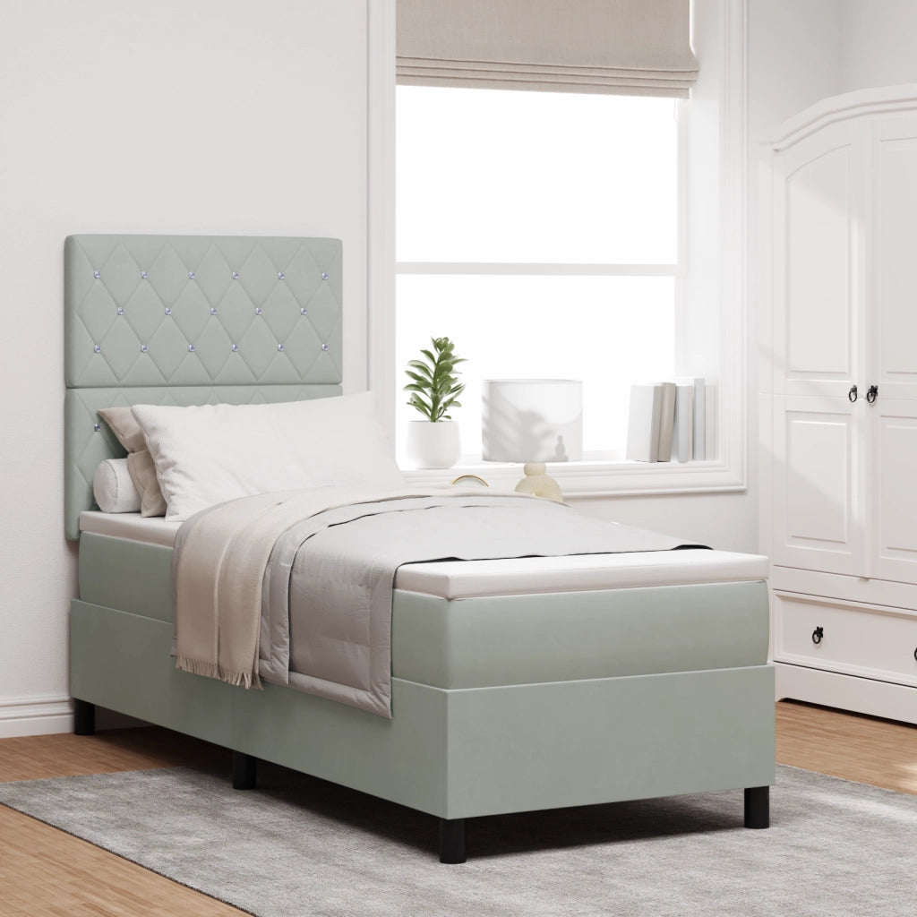 Letto Box Spring con Materasso e Luce LED Grigio Chiaro 80x200 cm Velluto