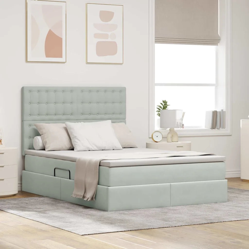 Letto con contenitore e materasso Grigio chiaro 140 x 190 cm
