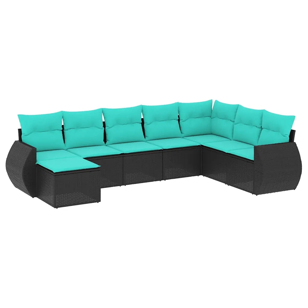 Set Divani da Giardino 8 pz con Cuscini Nero in Polyrattan 3221756