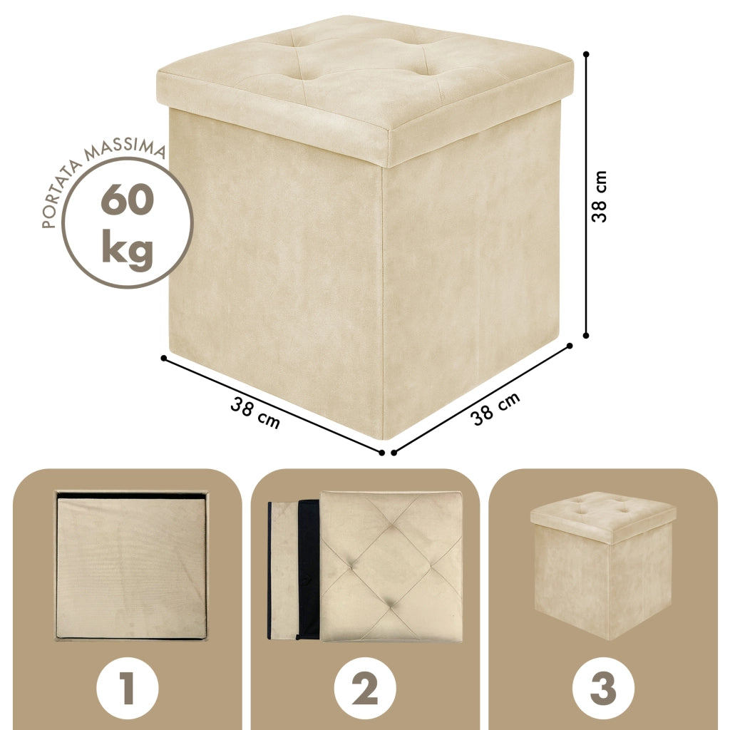 Pouf Contenitore In Velluto Quadrato Moderno Panca Cassapanca Soggiorno Panchina Per Ingresso Scarpiera Sgabello Panca Moderna  Panna