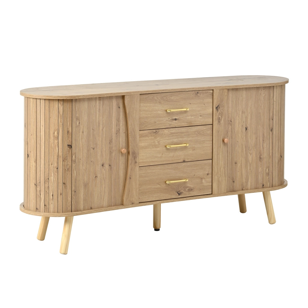 Credenza con Ante Scorrevoli e Cassetti ¨C Xylo ¨C MDF, Effetto Legno, Stile Moderno