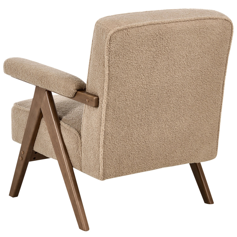 Poltrona con rivestimento in tessuto boucle beige Evje Design Retrò Struttura in legno Braccioli Soggiorno