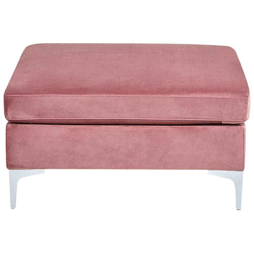 Ottomana con cuscino superiore in velluto rosa ottomana Gambe in metallo argentato Stile glamour
