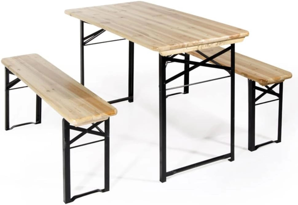 VERDELOOK Set birreria, 2 panche e Tavolo in Legno Naturale, Tavolo 70x220 cm