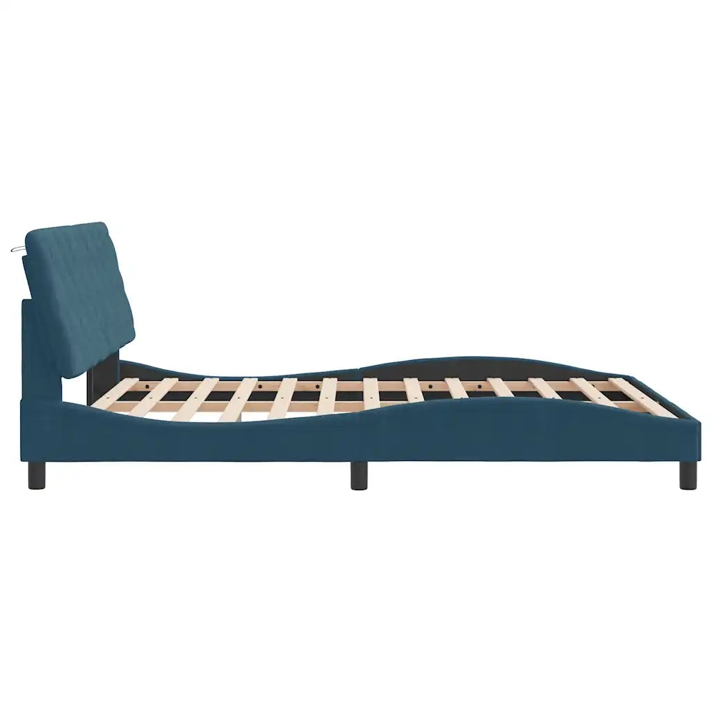 Giroletto con LED senza Materasso-Struttura Letto Blu 160x200 cm in Velluto