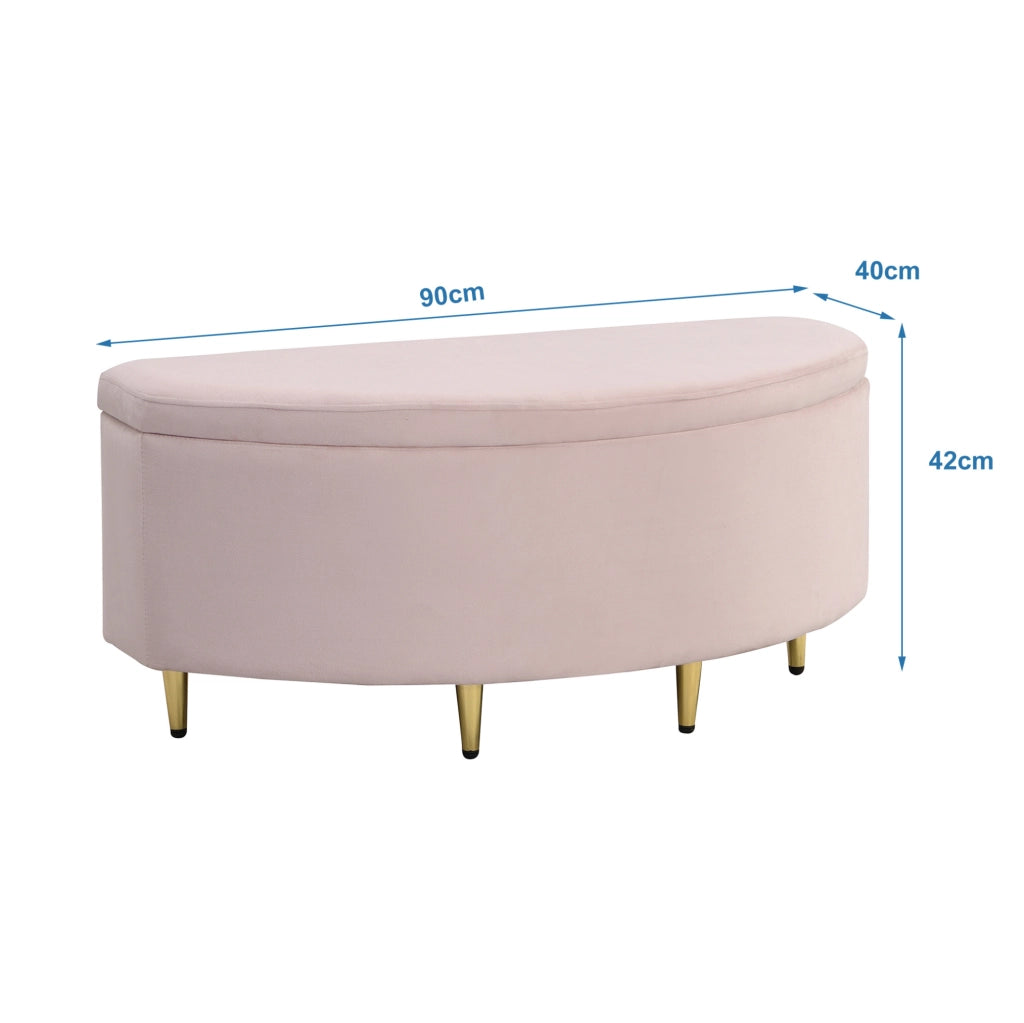 Panca contenitore 90x40x42 cm con seduta morbida in velluto rosa