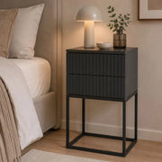 Lehatava, Comodino 2 Cassetti, 40x39x65h cm Nero Antracite