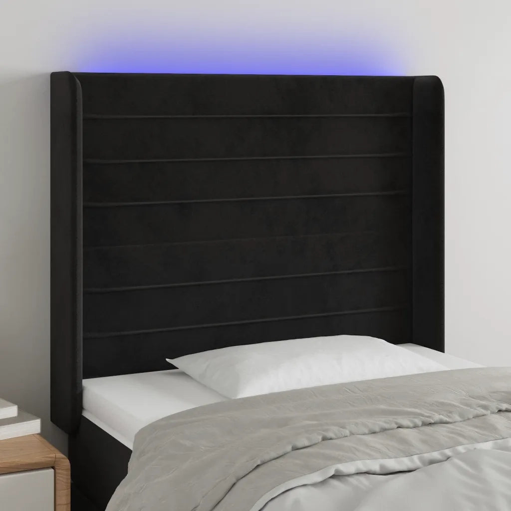 Testiera a LED-Testata con LED Nera 83x16x118/128 cm in Velluto 728217