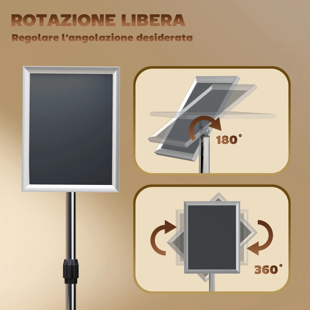 Cavalletto Espositore Poster A3 con Altezza e Inclinazione Regolabili, Acciaio e Alluminio, Argento